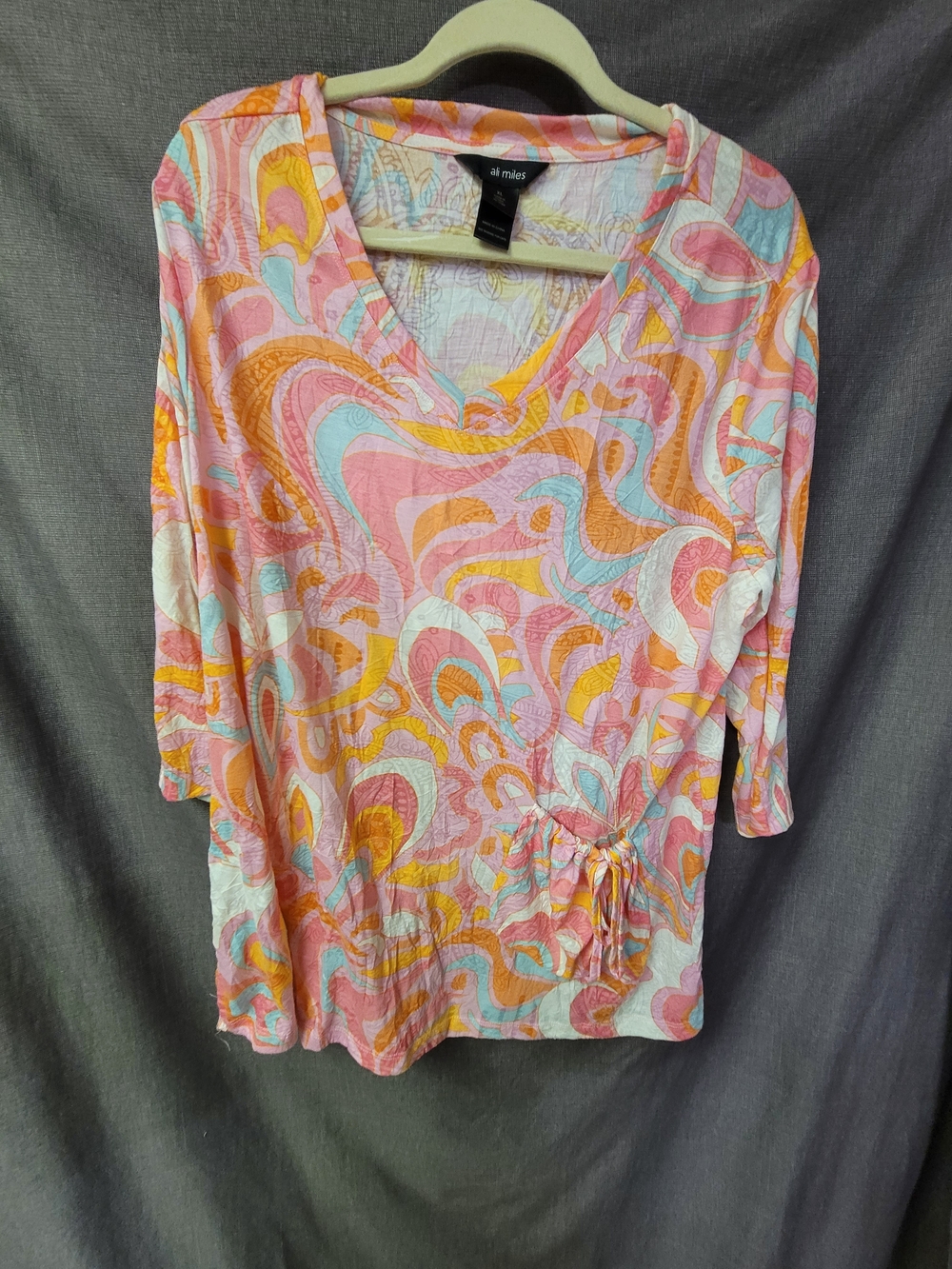 Ali Miles Pink Multi-Color V-Neck Tunic with Side Tie